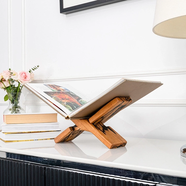 Lara handcrafted Book Stands, styled in an interior