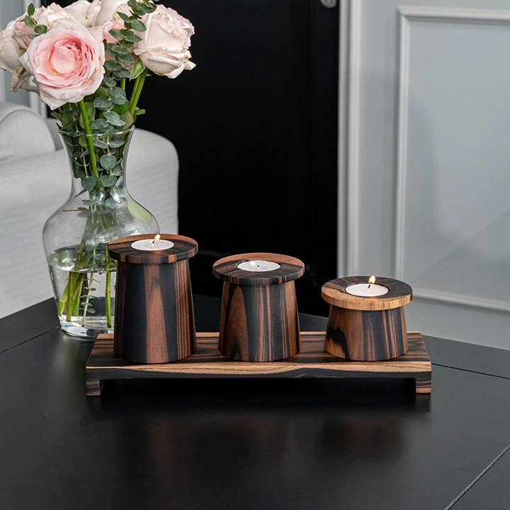 Candice set with stand handcrafted Candle Holders, styled in an interior