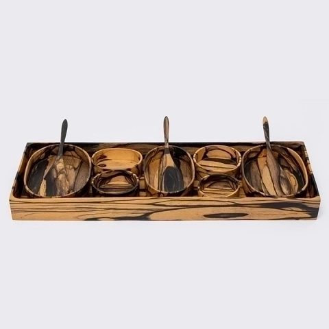 Mancala handcrafted Condiment trays & trays, studio view