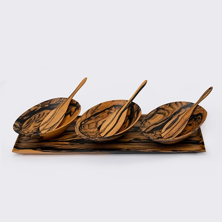 Tina handcrafted Condiment trays & trays, detail