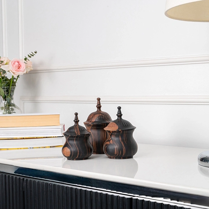 Holy handcrafted Boxes & Jars, styled in an interior