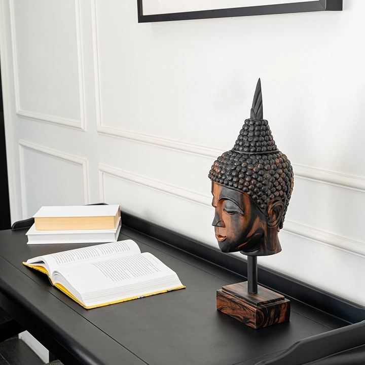 Vairochana handcrafted Sacred Art, styled in an interior