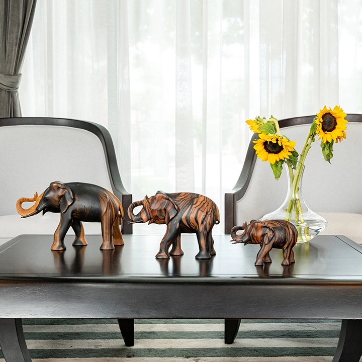 Tusker handcrafted Animal Sculptures, styled in an interior