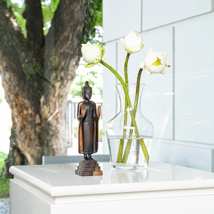 Chan Noy handcrafted Sacred Art, styled in an interior