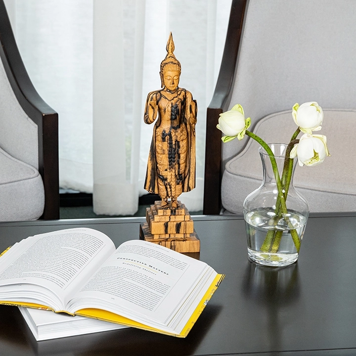 Chan handcrafted Sacred Art, styled in an interior