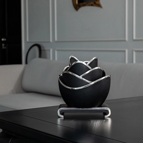 Lotus Dream Set with Stand handcrafted Bowls, styled in an interior